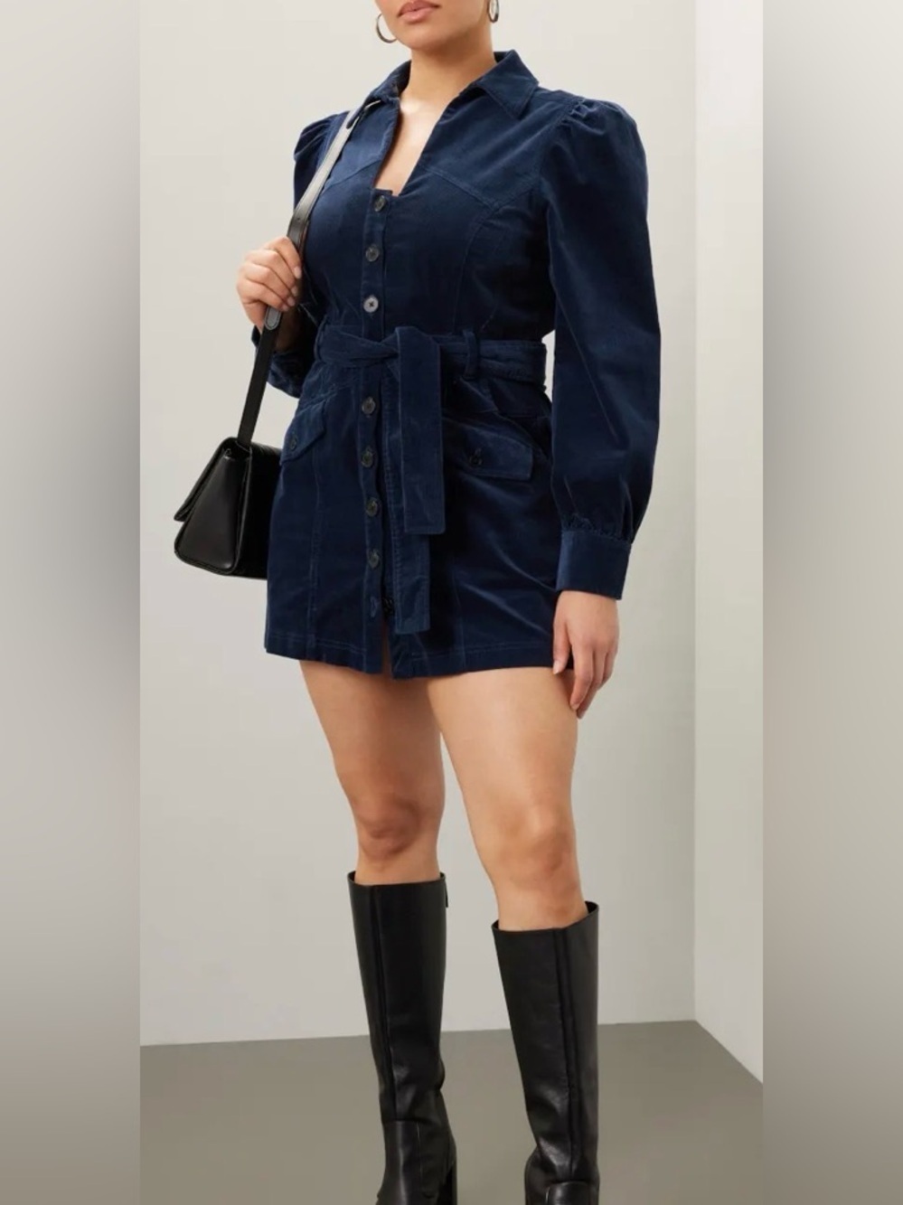 Marissa Webb Indigo Blue Corduroy Button Up Dress - Picture 10 of 11